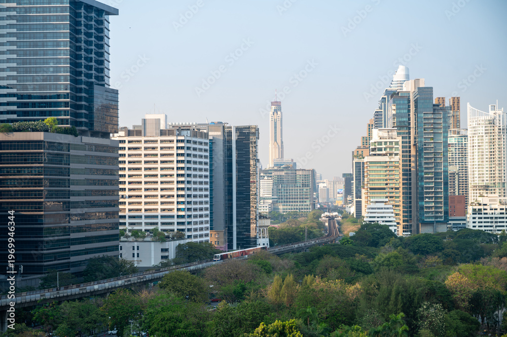 Obraz premium Cityscape overview modern skyscrapers urban environment daylight view business district