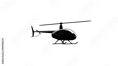A silhouette of a helicopter with a main rotor and tail rotor against a plain white background