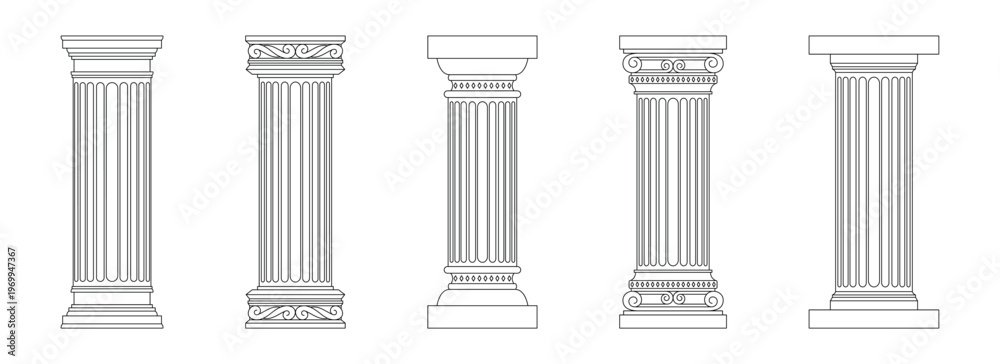 Fototapeta premium Classical Architectural Columns Line Art Vector Set