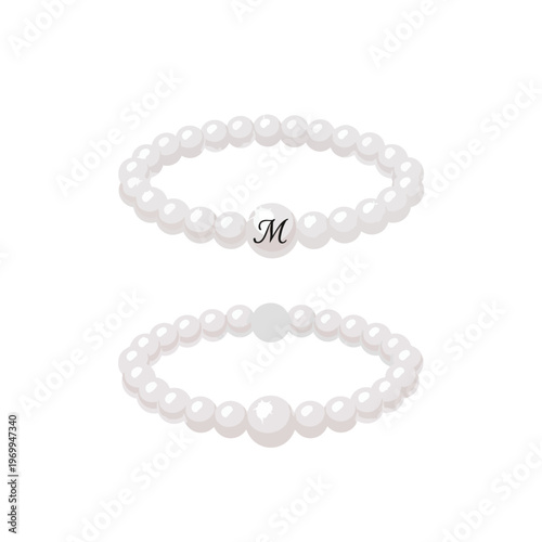 Set of Elegant Pearl Bead Bracelets with Monogram Letter M