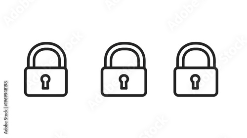 Three simple black line-art padlocks are displayed on a white background, representing security