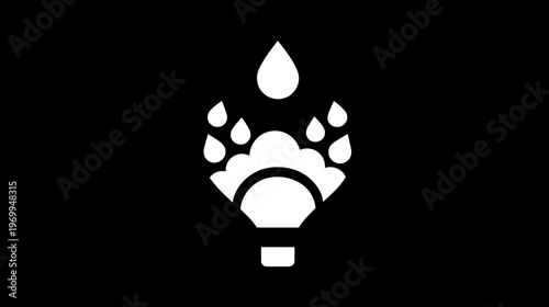 A white graphic icon comprised of a teardrop above droplets and bubbles, set against black