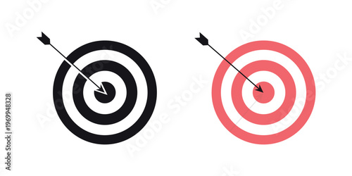 Target with Arrow Hitting Bullseye Icon Vector Set