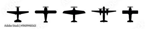 Silhouettes of Vintage Propeller Airplanes Vector Set
