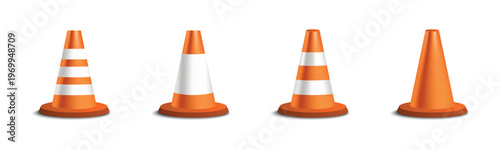 Traffic Cones with Orange and White Stripes Vector Set