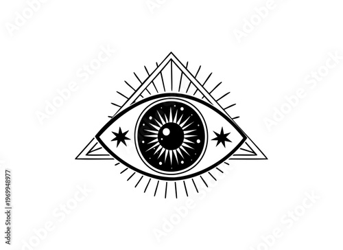 Eye of Providence Vector Illustration – All Seeing Eye Mystical Symbol in Triangle
