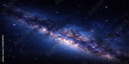 An abstract nebula cloud glows with bright blue light across a deep dark cosmos, creating a starry night sky background where planets and stars shine in the vast outer space of a fantasy universe