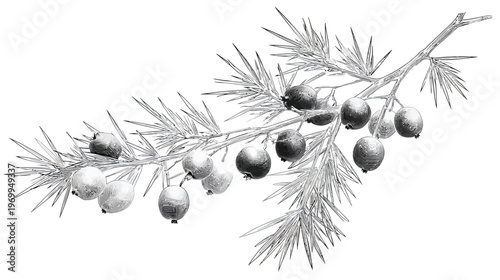 Artistic illustration of a sprig of berries, monochrome, painted in a sketchy style