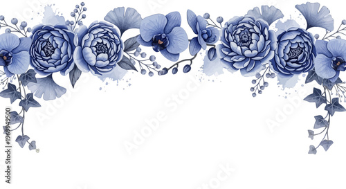 Elegant floral border in watercolor style for decorative design elements
