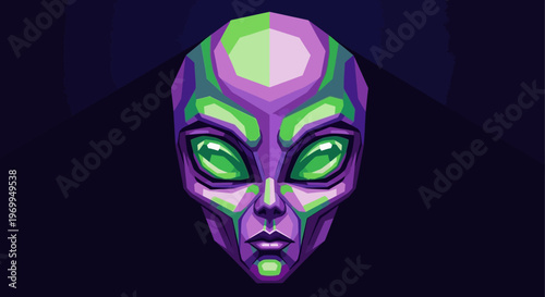 Stylized alien portrait geometric design