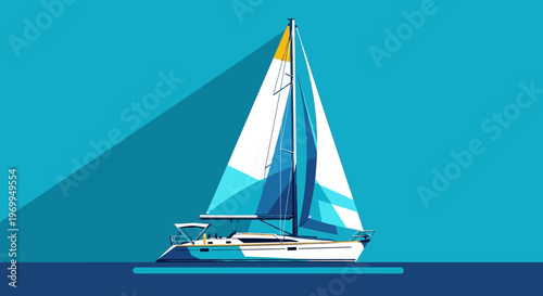 Sailboat on water illustration vector design white blue and yellow abstract artwork with copy space