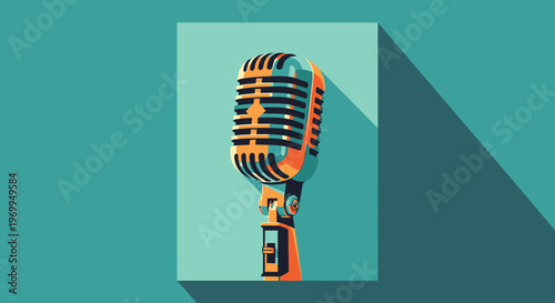 Retro microphone illustration vector design broadcast communication sound recording