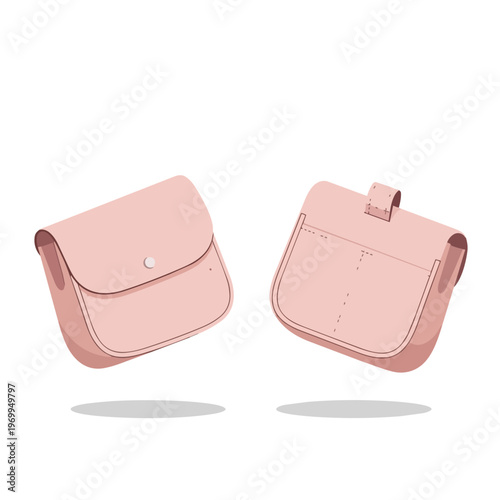 Pink Leather Crossbody Bag Set Isolated on White Background