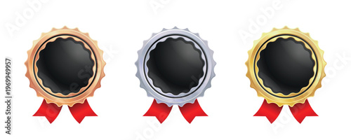 Award badge vector illustration, flat vector style, gold, silver, bronze medals
