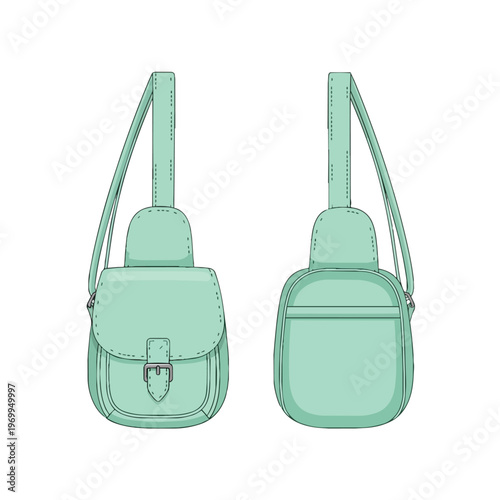 Mint Green Crossbody Sling Bag Fashion Illustration