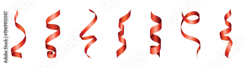 Red ribbon set, flat vector illustration with decorative, festive elements