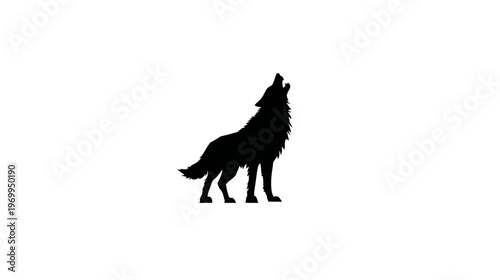 A silhouette of a wolf howling, depicted in black against a bright white background