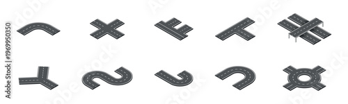 Road elements vector illustration, flat vector style, street intersections and curves