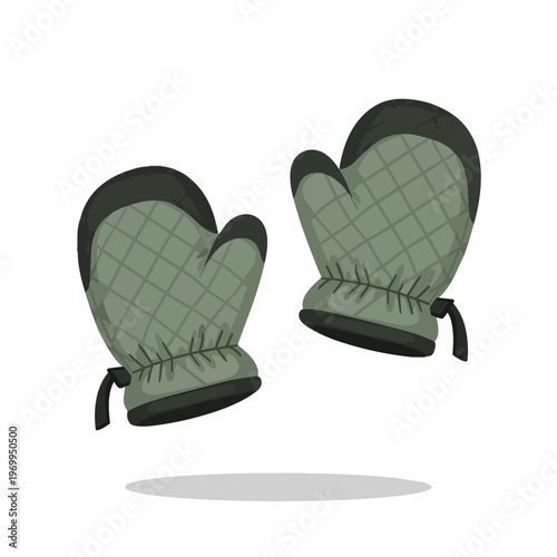 Pair of Green Quilted Oven Mitts for Cooking and Baking