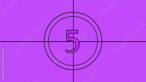 Vintage film countdown leader displays number 2 with purple background. Countdown icon represents cinema work flows and video production. Countdown icon enhances visual storytelling.