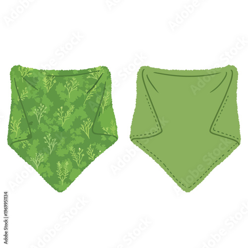 Set of Two Green Baby Bandana Bibs with Floral Pattern