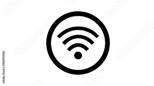 A simple, black and white icon depicting a wireless signal. Features curved lines inside a circle