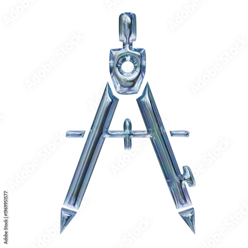 drafting compass Glassmorphism 3D Render Icons