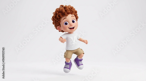 Smiling Cartoon Boy in Motion.