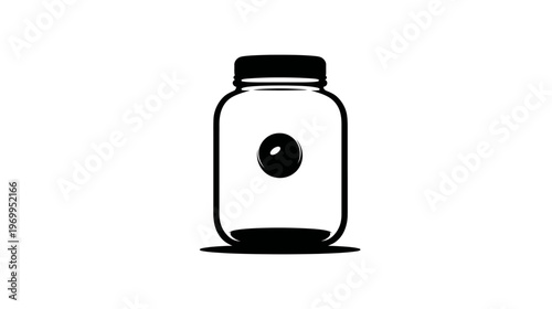 A monochrome illustration of a jar with a black lid and a central oval shape inside