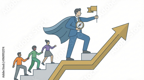 Businessman in blue suit climbing up.