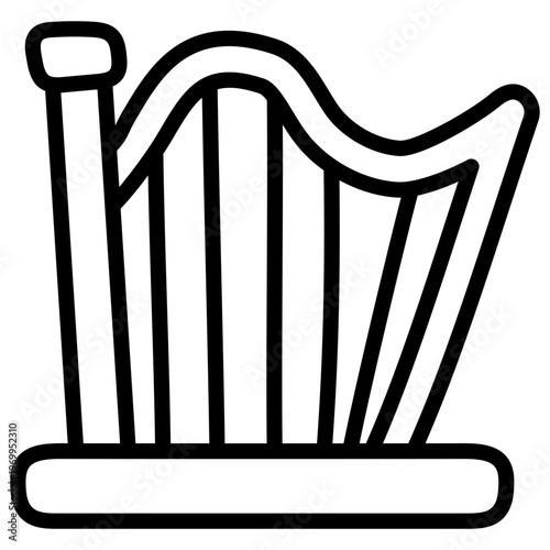        A musical instrument icon, linear design of harp 