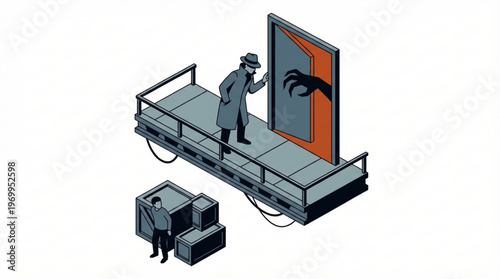 Workers on industrial platform with equipment.