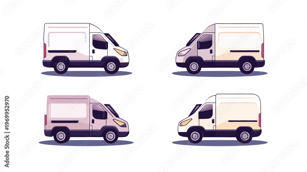 Naklejka premium Pixelated illustration of four delivery vans in different shades with a neutral background