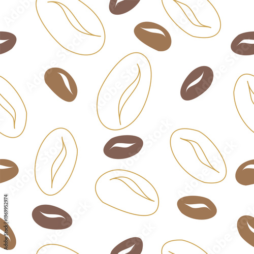 Roasted coffee beans fresh. Hand drawn vector seamless pattern. For cookbooks designs, magazines, oriental coffee houses and dishware, tableware textile fabric, holidays, postcards banners clip arts.