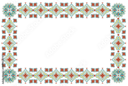 Turkish traditional frame pattern with flowers. Hand drawn vector illustration flat. For fashion ware design magazines, oriental coffee houses and dishware, holidays postcards banners clip arts.