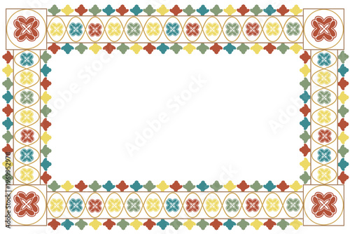 Turkish traditional frame pattern with red flowers. Hand drawn vector illustration flat. For fashion ware design magazines, oriental coffee houses and dishware, holidays postcards banners clip arts.