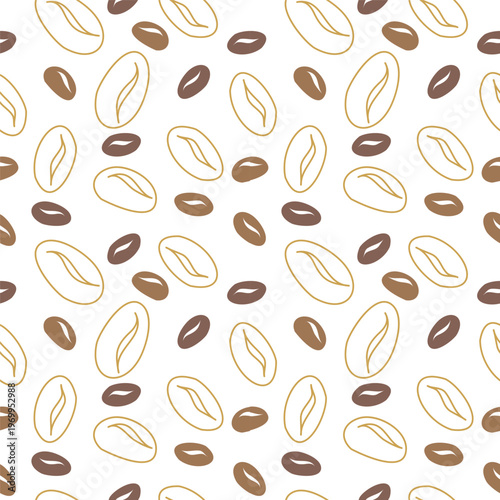 Roasted Arabica coffee beans. Hand drawn vector seamless pattern For cookbooks designs, magazines, oriental coffee houses and dishware, tableware textile fabric, holidays, postcards banners clip arts.