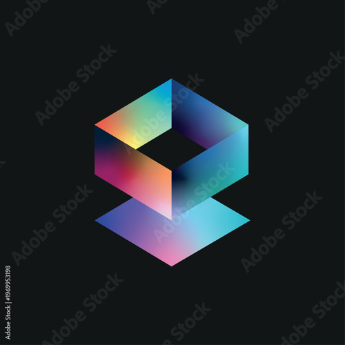 Abstract cube with neon gradients