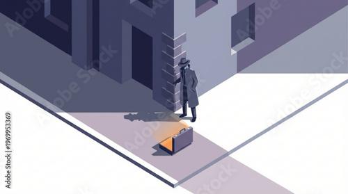 Man in suit standing on sidewalk.