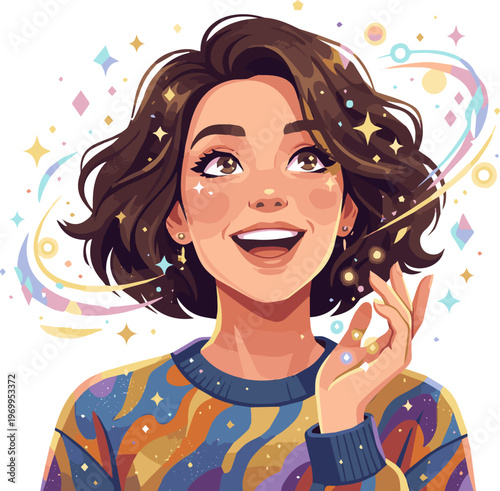 Isolated a realistic woman who looks dazzled vector art with white background..