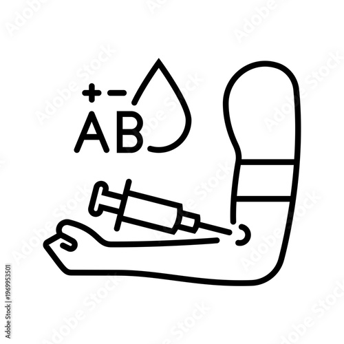 Blood test icon. Healthcare and phlebotomy line symbol. Black and white.