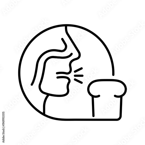 Bread allergy icon. Healthcare and food allergy line symbol. Black and white.