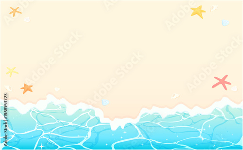 キラキラした波打ち際と砂浜の背景2_横