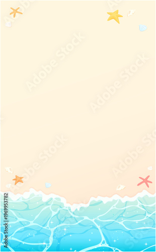 キラキラした波打ち際と砂浜の背景2_縦