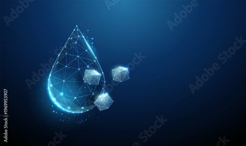 3d water drop with sugar cubes. Glucose, sweeteners, sugar substitutes, healthy nutrition, diet control, metabolic balance, food science concept.