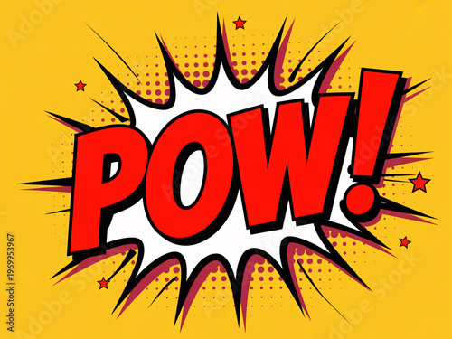 A comic book style illustration of the word POW in red letters