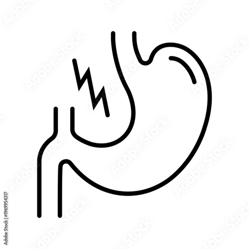 Stomach pain icon. Healthcare and gastroenterology line symbol. Black and white.