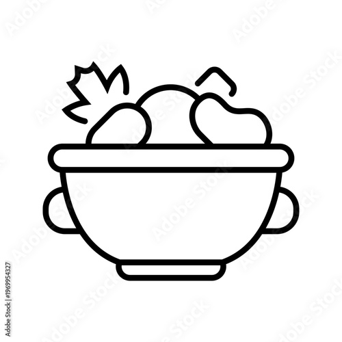 Soup bowl icon. Food and soup line symbol. Black and white.