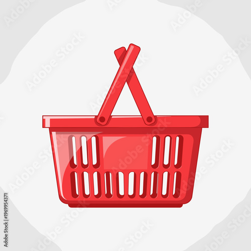 Red plastic shopping basket with handle.