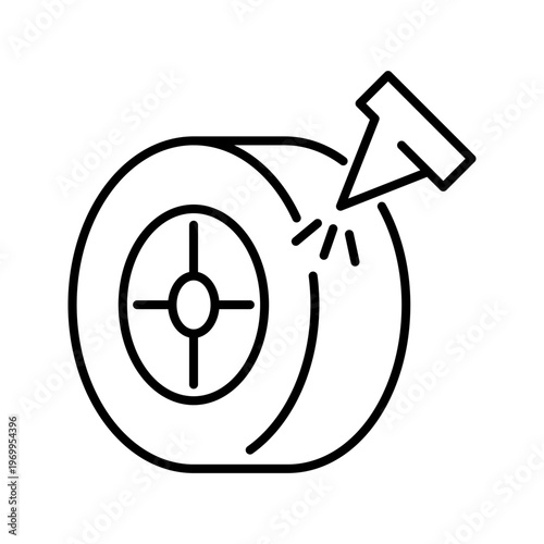 Tire puncture icon. Industry and auto repair line symbol. Black and white.